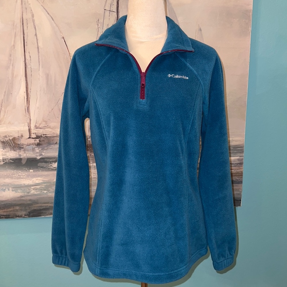 Columbia Blue Fleece Quarter Zip Pullover, Small